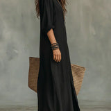Céline - Robe Maxi Noire Ample avec Boutons