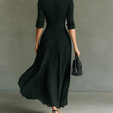 Elvire - Robe Plissée Longue avec Revers et Taille Haute