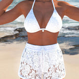 Adélaïde - Ensemble de bikini élégant en dentelle unie