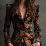 Bertille - Blazer Tailleur avec Imprimé Floral en Noir et Bronze