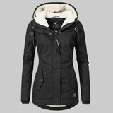 Camille – Manteau femme plissé à capuche doublée, chaud et confortable