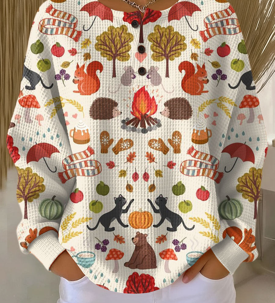Aline - Pull à motif forêt d'automne