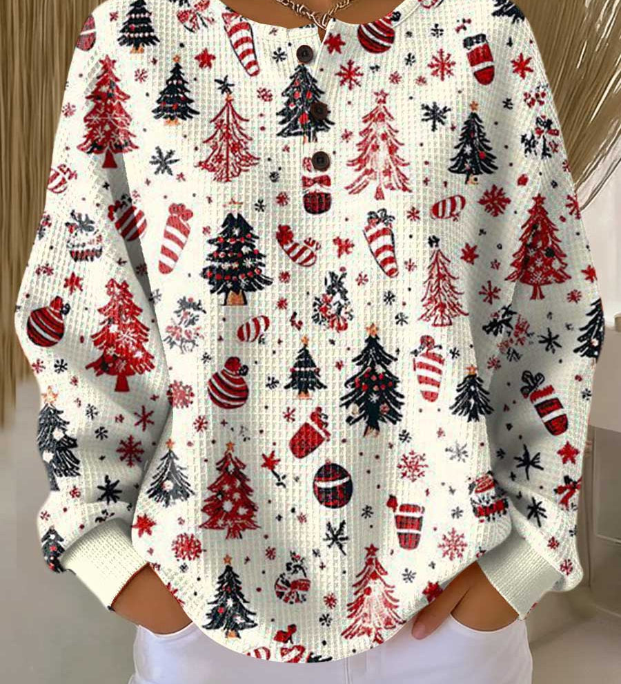 Colette - Pull de Noël blanc à sapins et boules