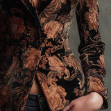 Bertille - Blazer Tailleur avec Imprimé Floral en Noir et Bronze