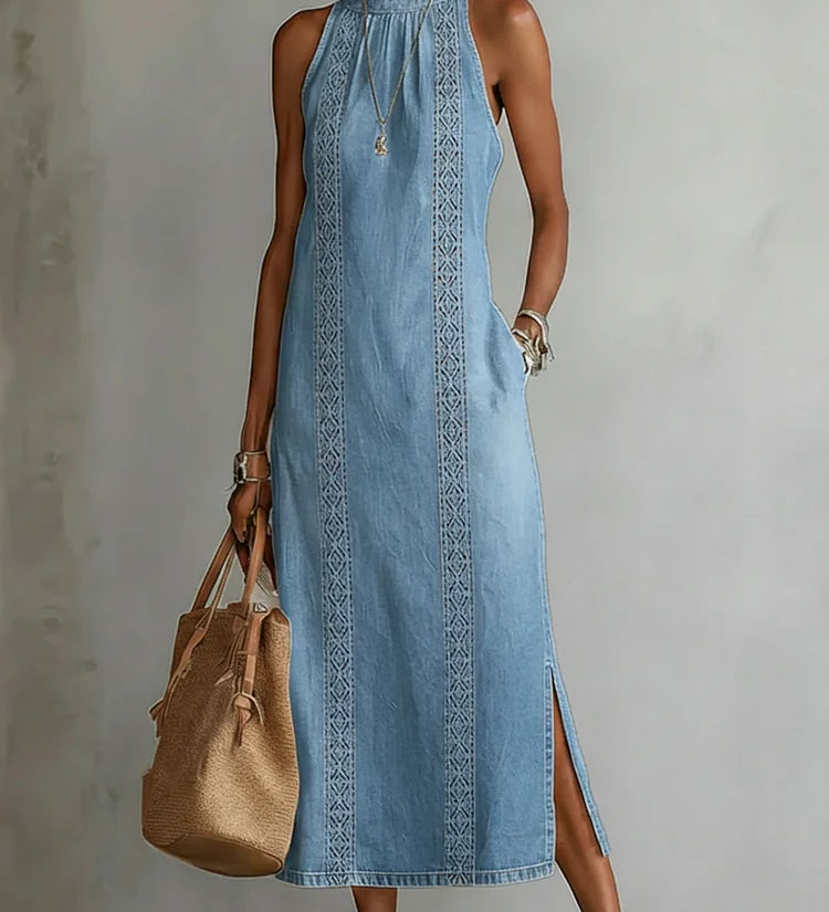 Júlia - Robe en Denim avec Dentelle Rétro