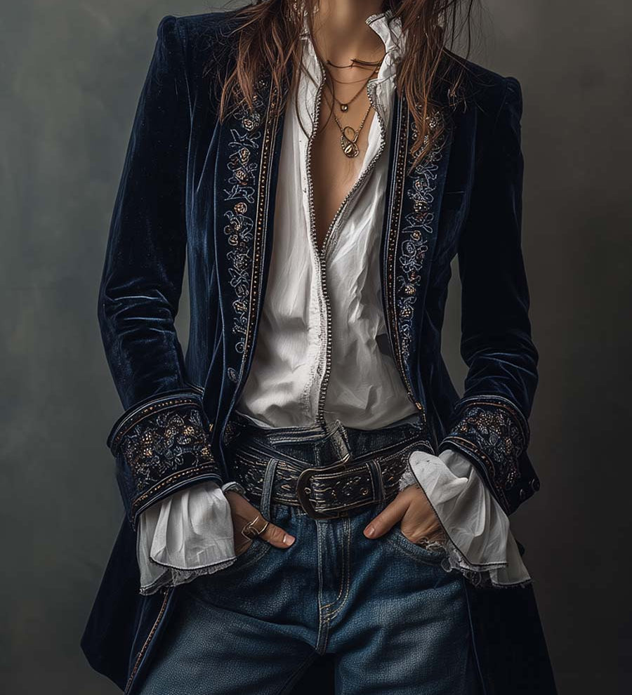 Athénaïs - Long Manteau Vintage Bleu Marine