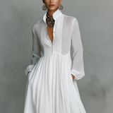 Béatrice - Robe Maxi en Lin Patchwork Col Montant