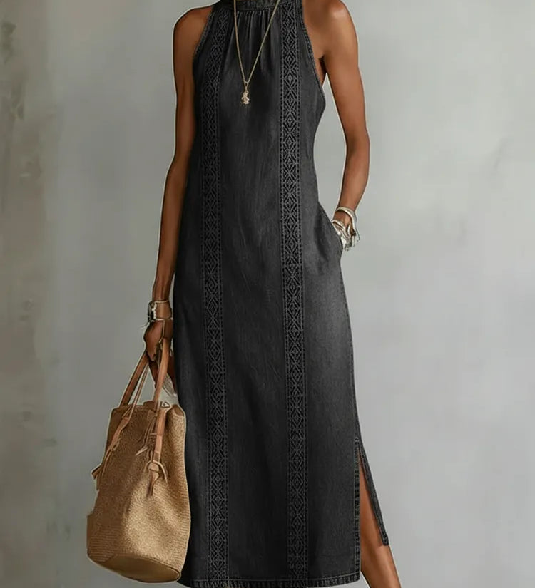 Júlia - Robe en Denim avec Dentelle Rétro