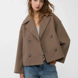 Julie – Veste courte femme à double boutonnage, coupe oversize