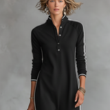 Eugénie - Robe Maxi en Sweat avec Col Boutonné