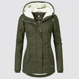 Camille – Manteau femme plissé à capuche doublée, chaud et confortable