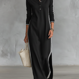 Eugénie - Robe Maxi en Sweat avec Col Boutonné