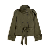 Sarah – Veste courte femme style trench, col montant et ceinture nouée