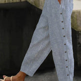Aline - Pantalon à Boutons Rayé