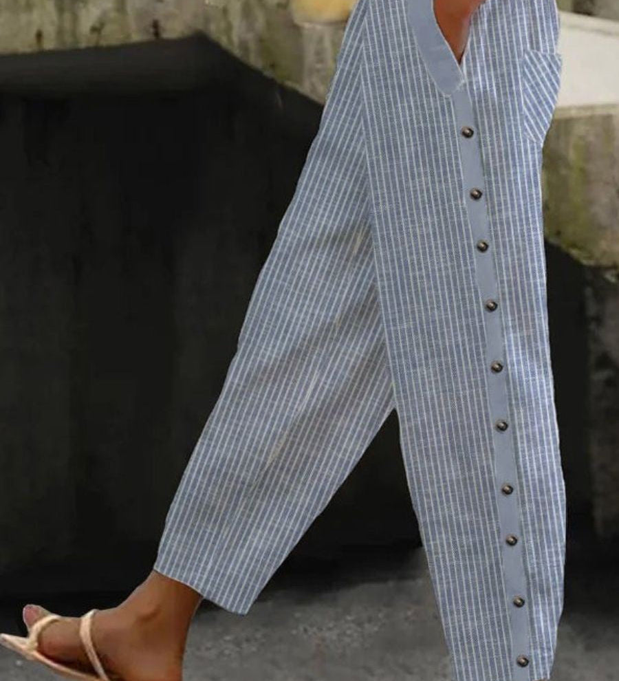 Aline - Pantalon à Boutons Rayé