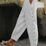 Aline - Pantalon à Boutons Rayé