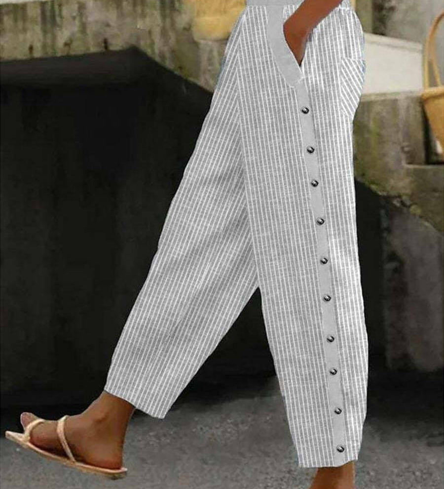 Aline - Pantalon à Boutons Rayé