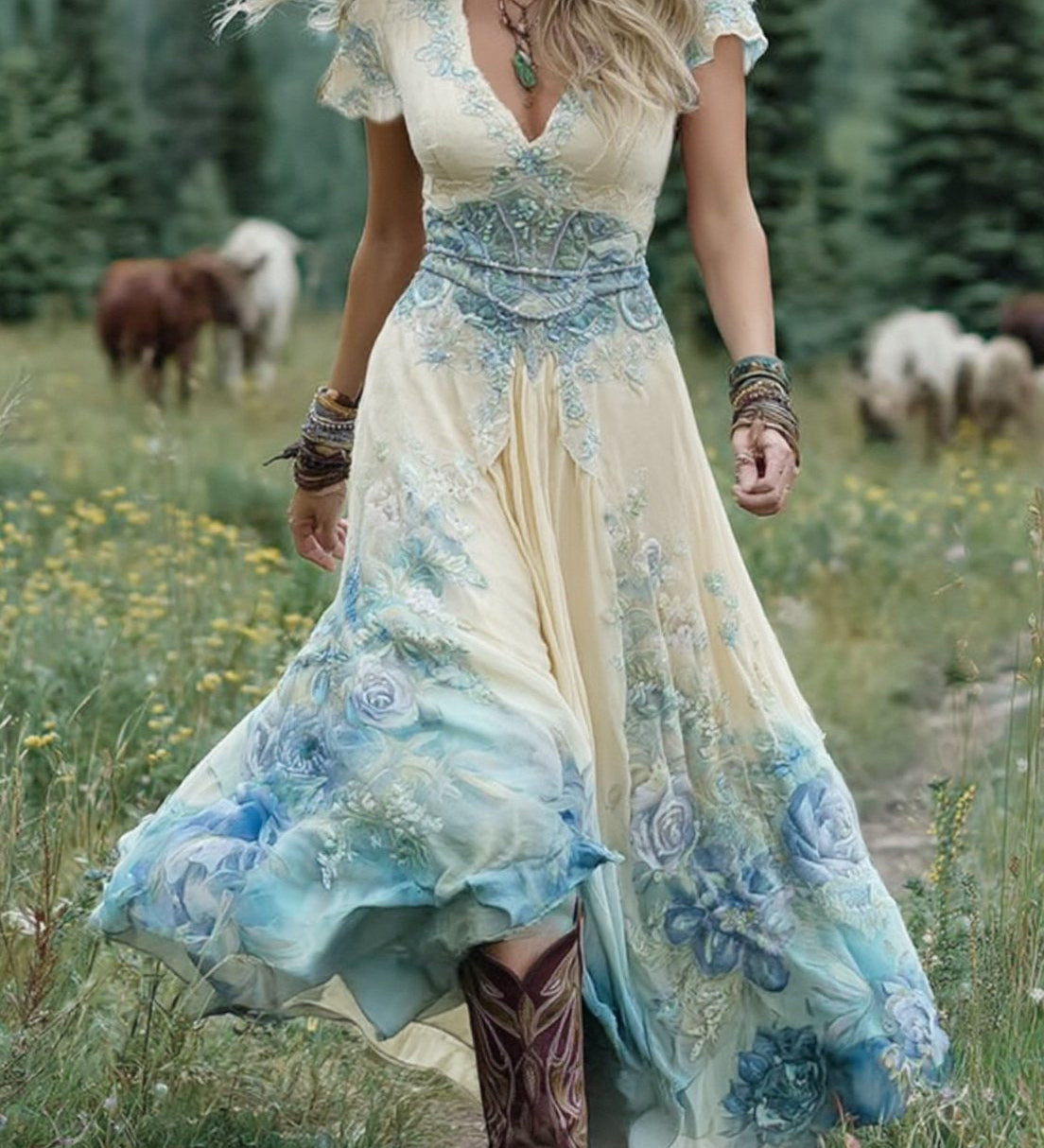 Serine - Robe Maxi Courte Fleurie