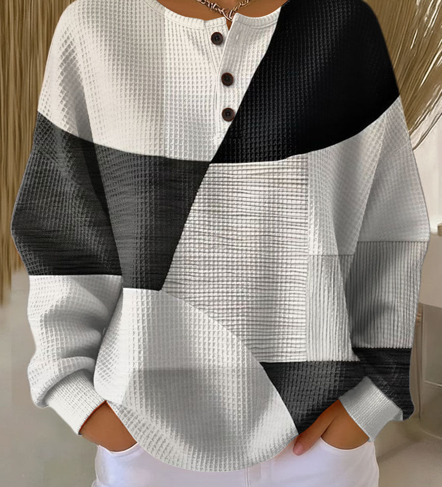 Éléonore - Pull patchwork noir et blanc