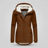 Camille – Manteau femme plissé à capuche doublée, chaud et confortable