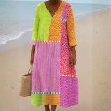 Fátima - Robe en Patchwork Coloré avec Pois et Rayures
