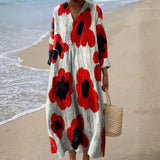 Elva - Robe Maxi Fleurie en Rouge