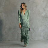 Gaby - Robe Longue à Franges avec Décolleté en V