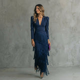 Gaby - Robe Longue à Franges avec Décolleté en V
