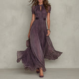 Flavie - Robe longue violette avec décolleté