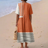Séléna - Robe Terracotta avec Rayures Graphiques