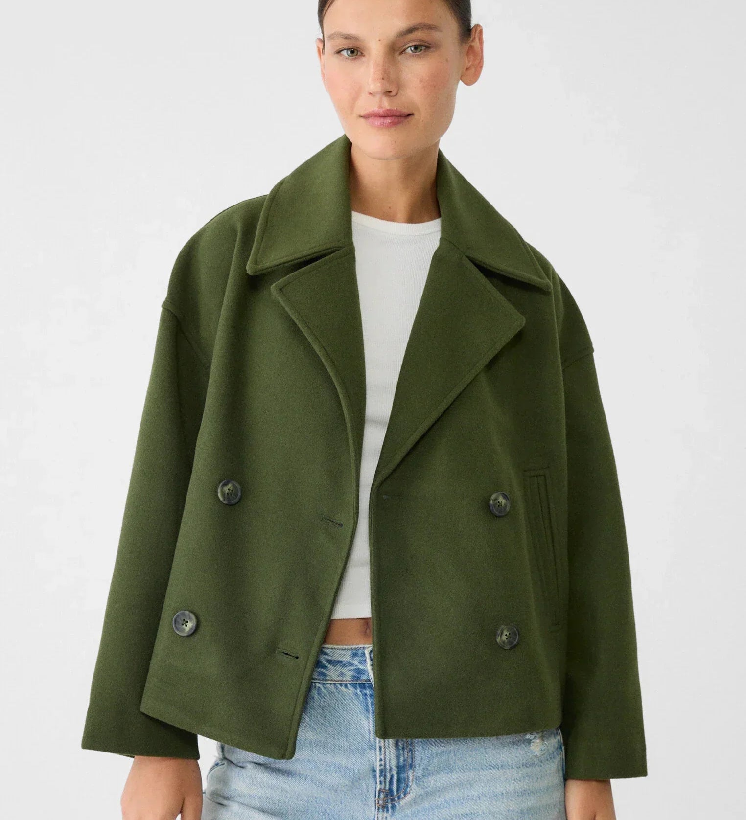 Julie – Veste courte femme à double boutonnage, coupe oversize