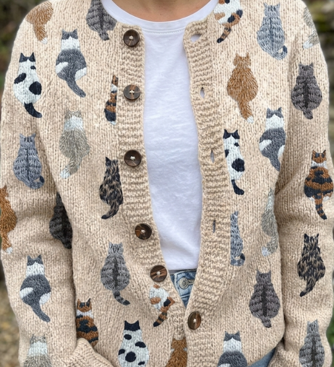Pascaline - Gilet douillet à imprimé de chats