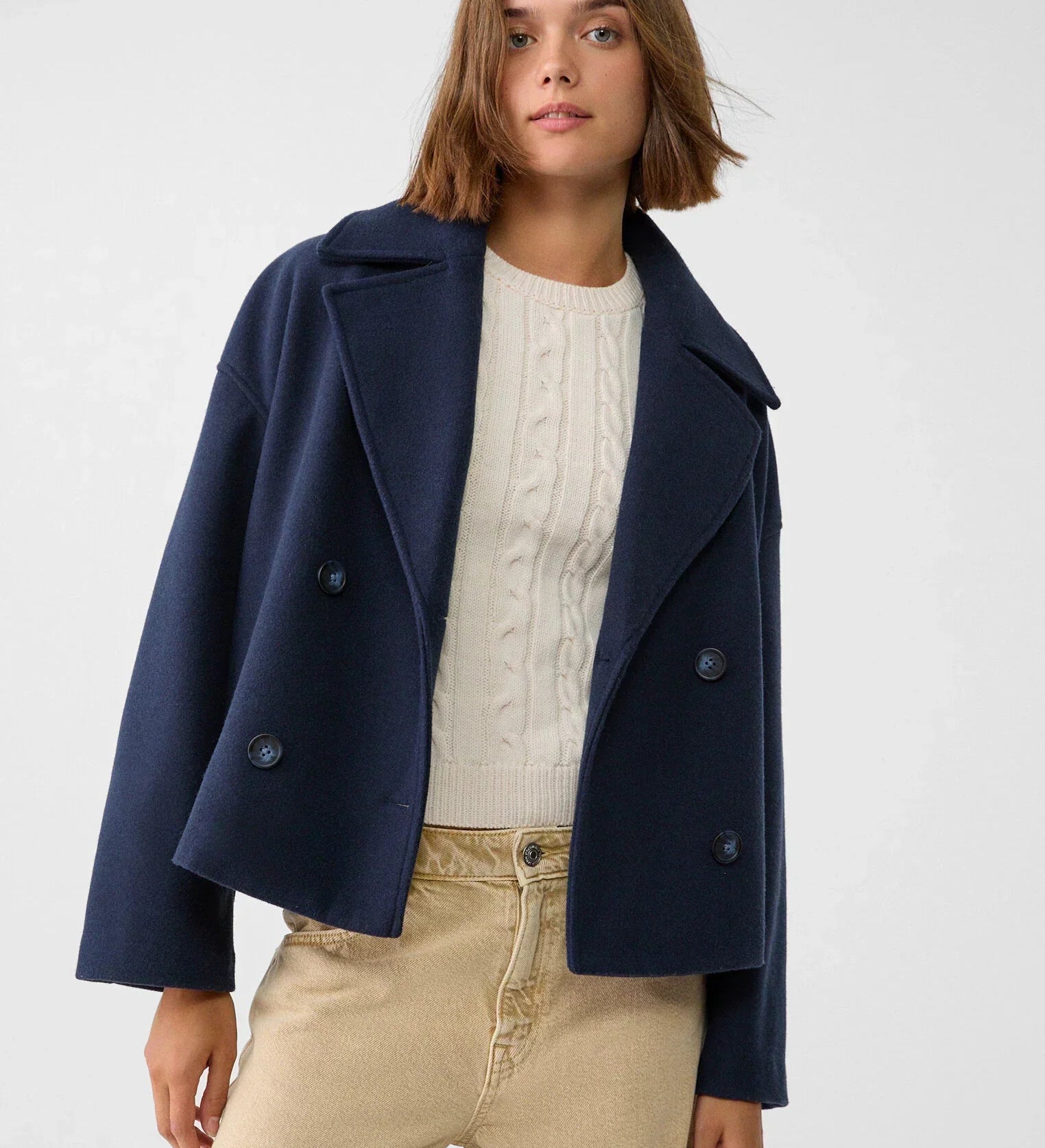 Julie – Veste courte femme à double boutonnage, coupe oversize