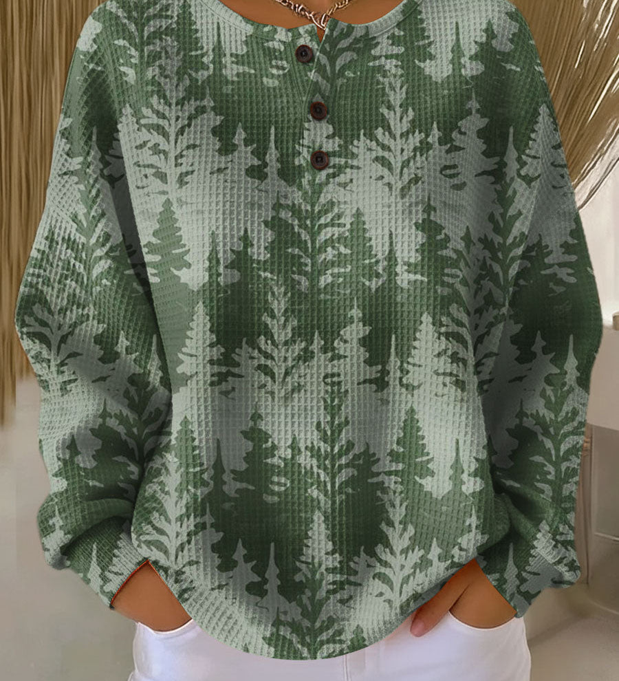 Inès - Pull vert à forêt de sapins