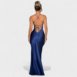 Hélène - Robe en satin bleu nuit