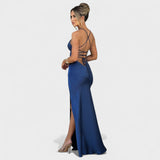 Hélène - Robe en satin bleu nuit