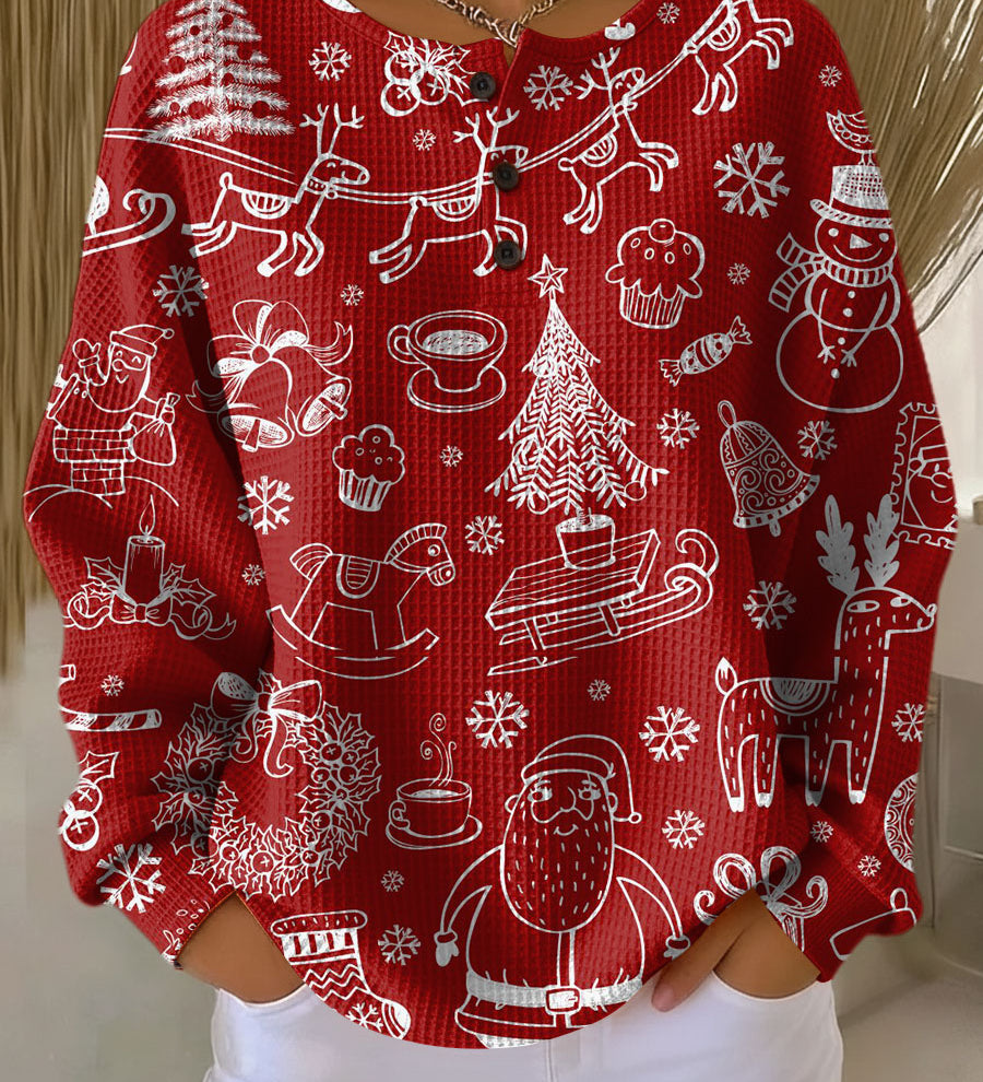 Charline - Pull de Noël rouge à motifs blancs