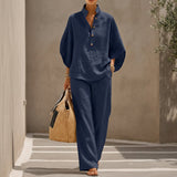 Marielle - Ensemble en lin avec manches chauve-souris et pantalon large