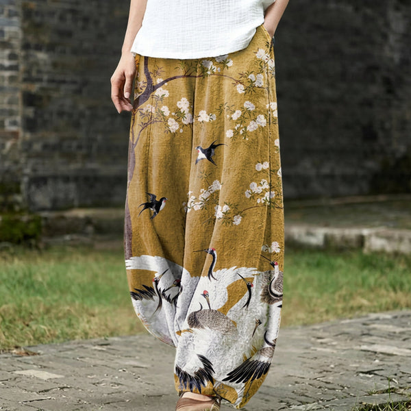 Odile – Pantalon large à motif de forêt jaune