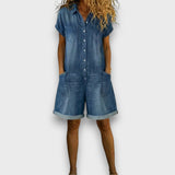 Clara - Combinaison courte vintage en coton avec aspect denim