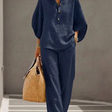 Marielle - Ensemble en lin avec manches chauve-souris et pantalon large