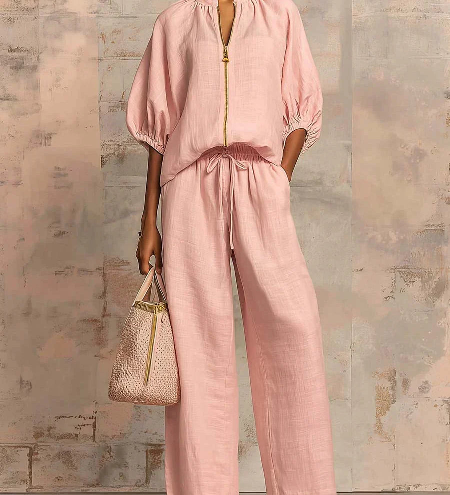 Aline - Ensemble de deux pièces : Chemise de style décontracté et pantalon à jambe large