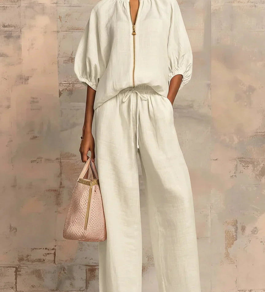 Aline - Ensemble de deux pièces : Chemise de style décontracté et pantalon à jambe large
