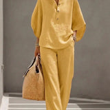 Marielle - Ensemble en lin avec manches chauve-souris et pantalon large