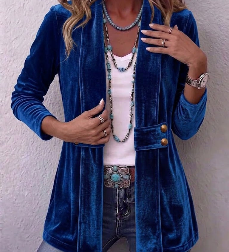 Renée | Veste Vintage Détail Bouton Revers à Manches Longues