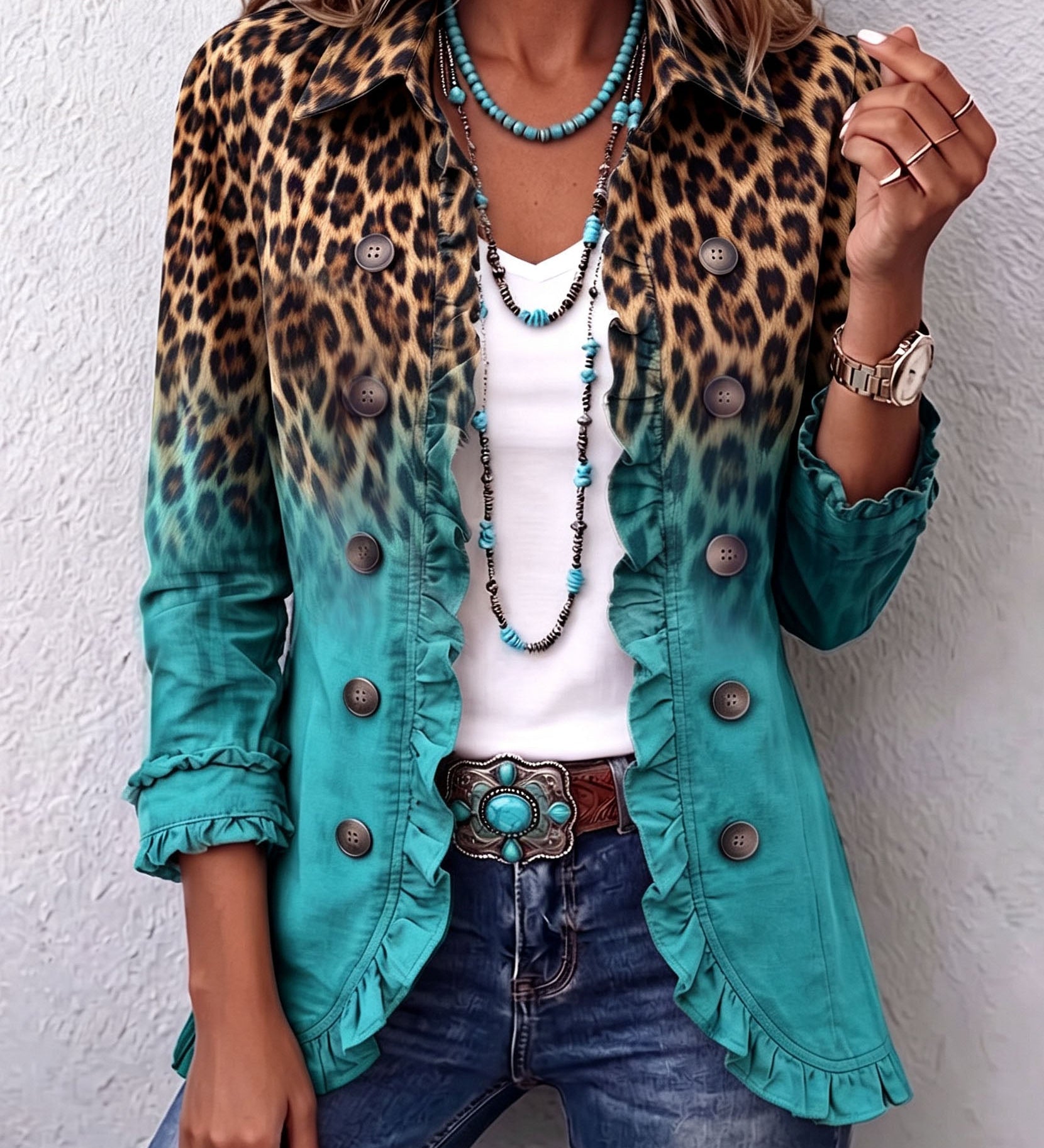 Cassandre - Blazer Couleur Léopard Dégradé avec Volants