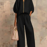 Aline - Ensemble de deux pièces : Chemise de style décontracté et pantalon à jambe large