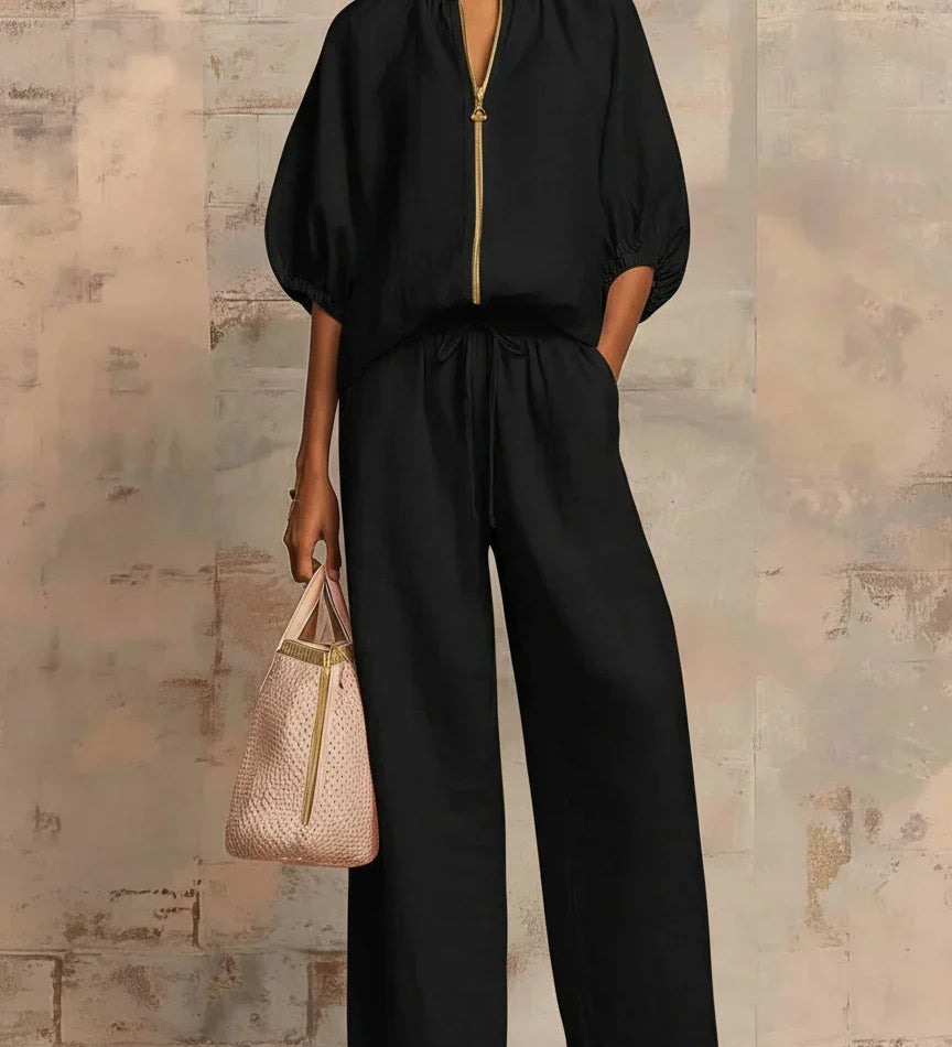 Aline - Ensemble de deux pièces : Chemise de style décontracté et pantalon à jambe large