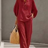 Marielle - Ensemble en lin avec manches chauve-souris et pantalon large