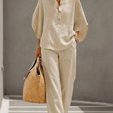 Marielle - Ensemble en lin avec manches chauve-souris et pantalon large